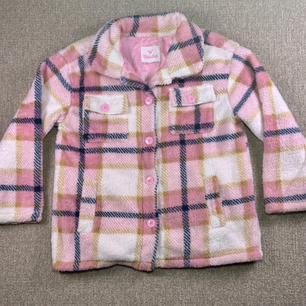 White Mark Pink Plaid Sherpa Fleece Jacket‎ XL Cozy Check Button Front Winter